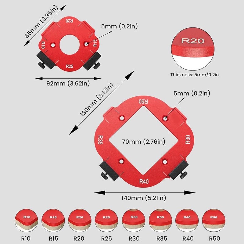 Router Corner Radius Template, Router Templates and Jigs for Woodworking, Guides and Edge Guide for Precision Routing, 8-in-1 Arc Cutting Guide Set (R10-R50), Fits Trim, Handheld, andTable Routers - Image 3